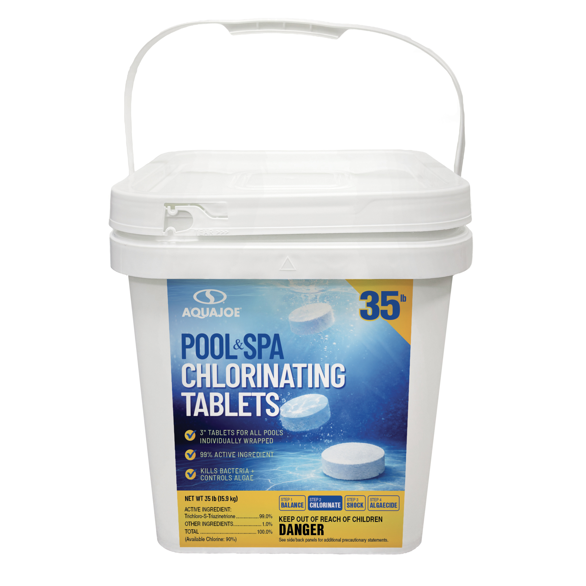 Aqua Joe Chlorine Tablets, 3-In., 90% Available Tri-Chlor, Ind. Wrapped, 35 Lbs.